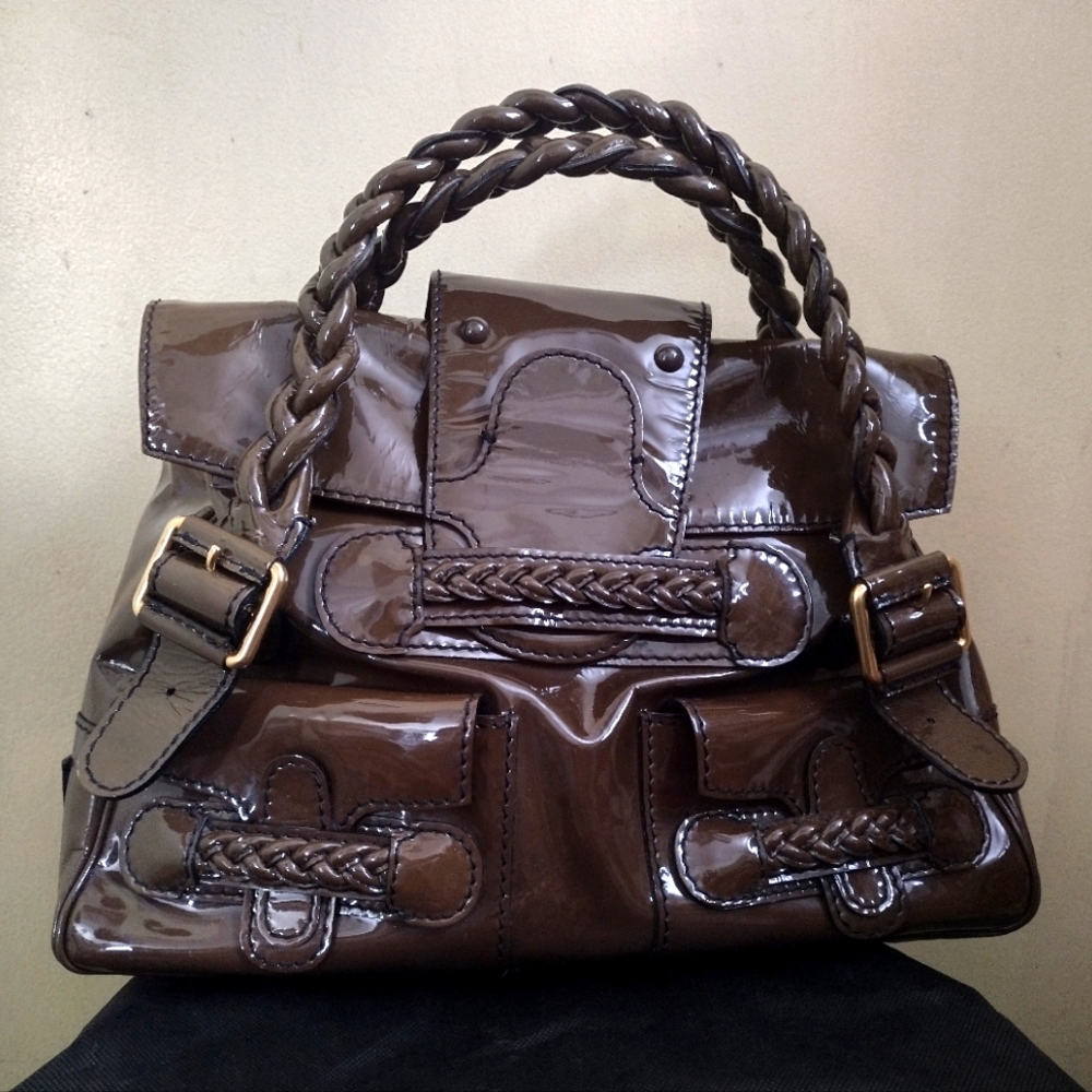 Valentino Garavani Brown Patent Leather Handbag